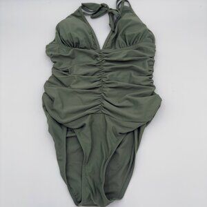 LIORA Women Halter One Piece Swimsuit V-Neck Size 6 Suit Ruched Tummy Control